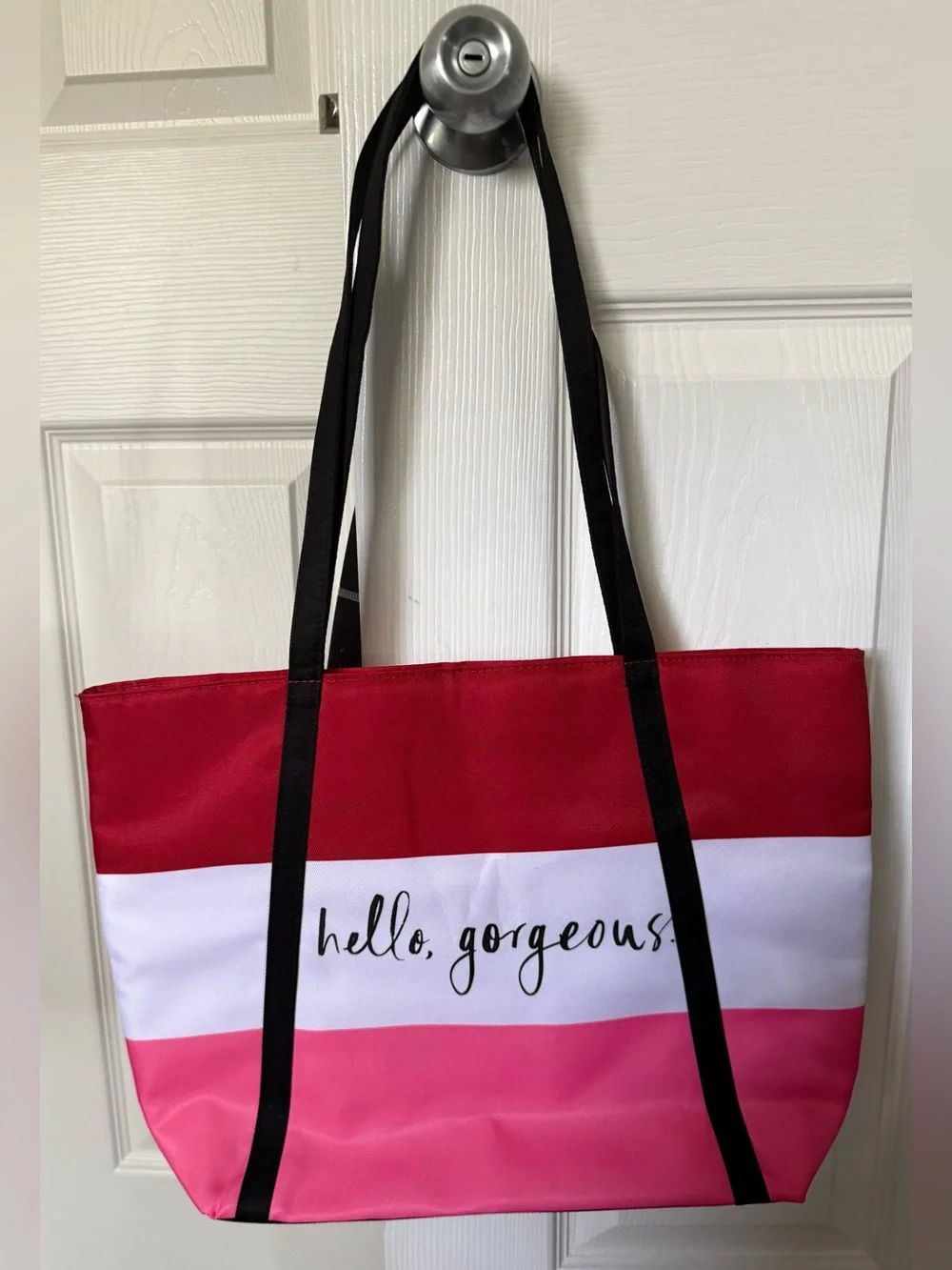kate spade Red, White & Pink Striped Tote with Black Straps